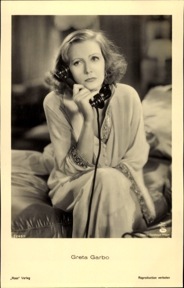 Postcard actress Greta Garbo, phone