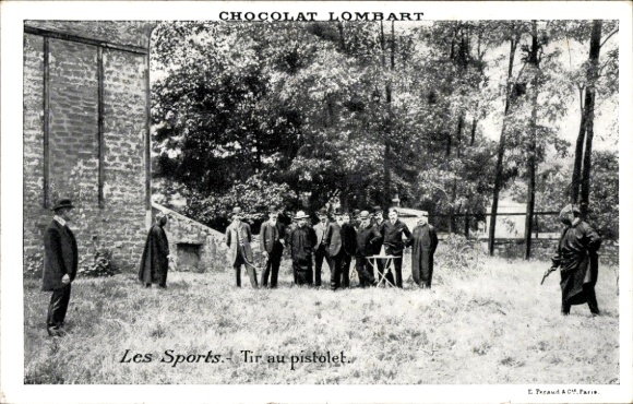Ak Les Sports, Tir au pistolet, Reklame, Chocolat Lombart