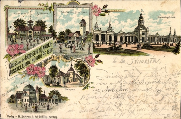 Chromo-Litho Nuremberg in Middle Franconia Bavaria, state exhibition 1896, industrial buildings, beer halls