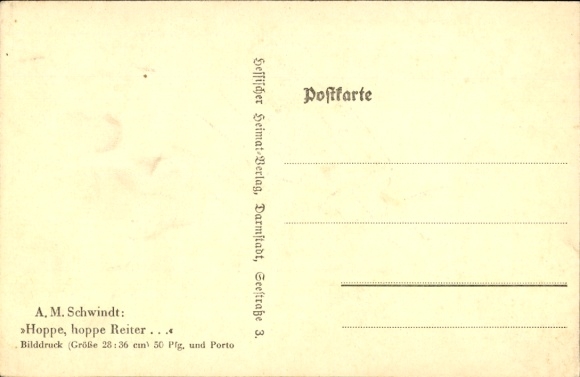 Paper cut Postcard Schwindt, AM, Hoppe Hoppe rider, grasshopper