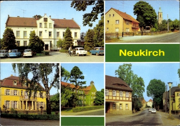 Postcard Neukirch in der Lausitz, with several views of buildings, landscape, trees