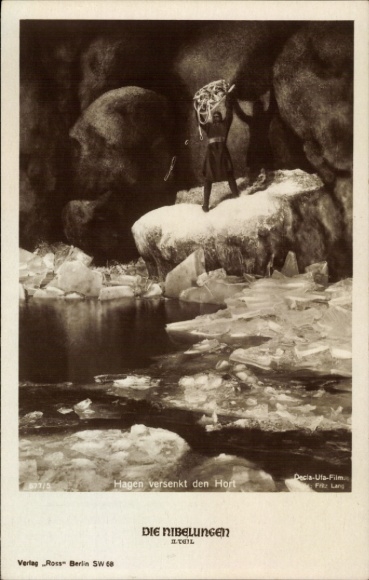 Ak Die Nibelungen, Die Filmszene, Hagen versenkt den Hort, Ross 677/5