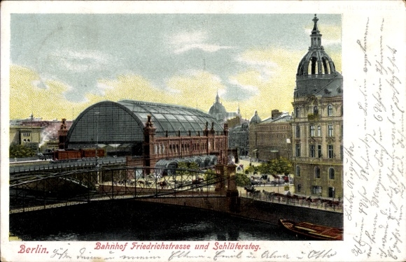 Postcard Berlin Mitte, Alexanderplatz, Friedrichstraße station, Schlütersteg