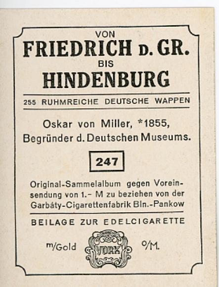 Collection picture Glorious German Coats of Arms No. 247, Oskar von Miller, founder of the Deutsches Museum