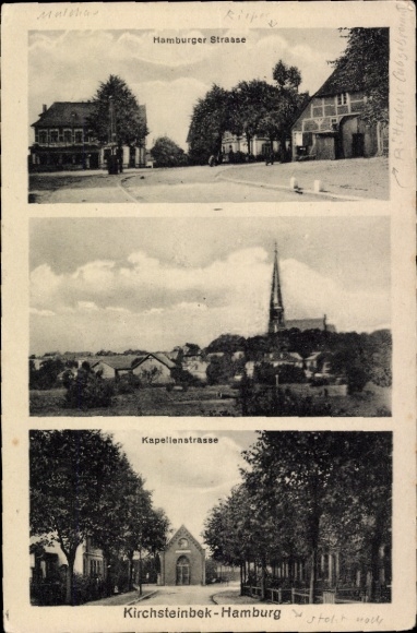 Ak Hamburg Mitte Billstedt Kirchsteinbek, Hamburger Straße, Panorama mit Kirche, Kapellenstraße
