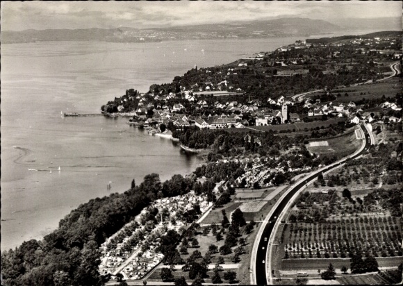 Ak Hagnau am Bodensee, Landschaft am Bodensee, Campingplatz, Schloß Kirchberg, moderne Einrichtun