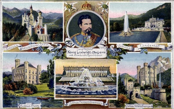 PC King Ludwig II of Bavaria, Linderhof Castle, Neuschwanstein Castle, Hohenschwangau Castle, Berg Castle