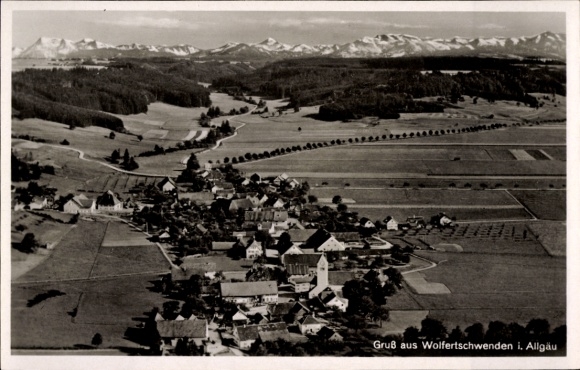 Postcard Wolfertschwenden in Unterallgäu, aerial photograph