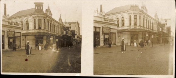 Stereo photo North Sea resort Borkum in East Frisia, street scene, shop for bathing articles