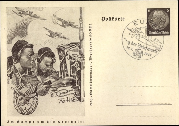Postal stationery artist PC Axster Heudtlass, In the fight for freedom, radio operator of the Wehrmacht