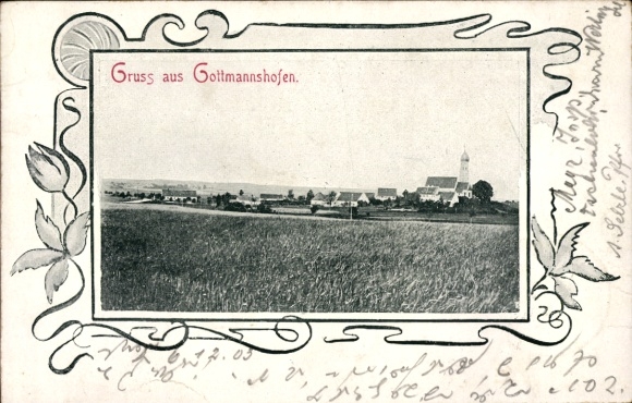 Passepartout Postcard Gottmannshofen Wertingen in Swabia, general view