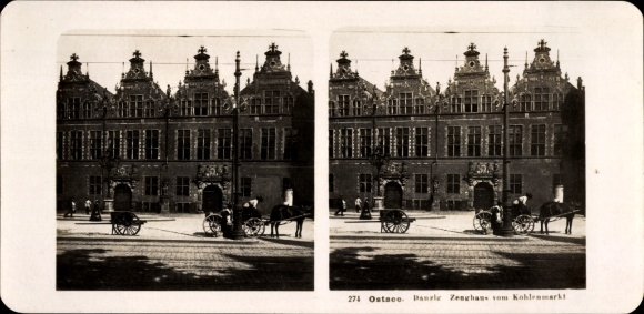 Stereo photo Gdańsk Danzig, armory seen from the coal market