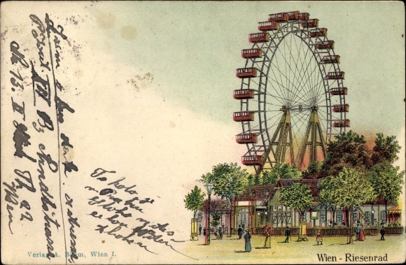 Litho Wien 2. Leopoldstadt Österreich, Das Riesenrad im Prater