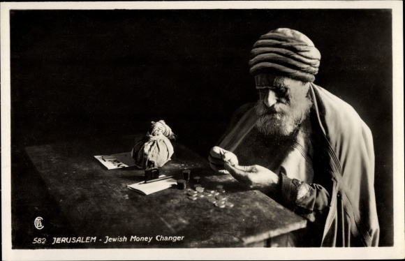 Judaika Postcard Jerusalem Israel, Changeur juif, Jewish money changer, portrait