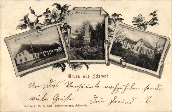PC Idstedt in Schleswig Holstein, monument, armory, inn H. Licht, postal agency