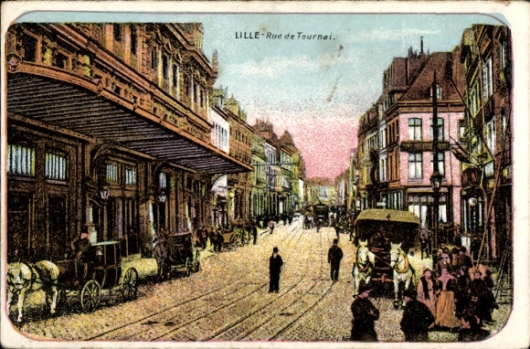 Ak Lille Nord, Straße mit Pferdefuhrwerken, Menschen,  Gebäude, Lille