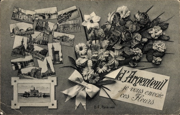 Ak Argenteuil Val d'Oise, Blumenstrauß, Ansichten von  Grüße aus Paris