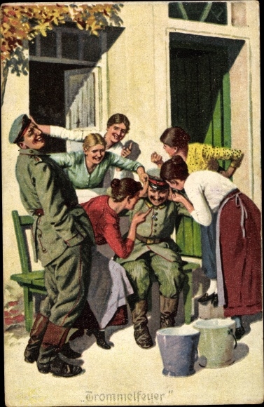 Postcard Always Professional, Military Terminology #4, Barrage, Soldiers