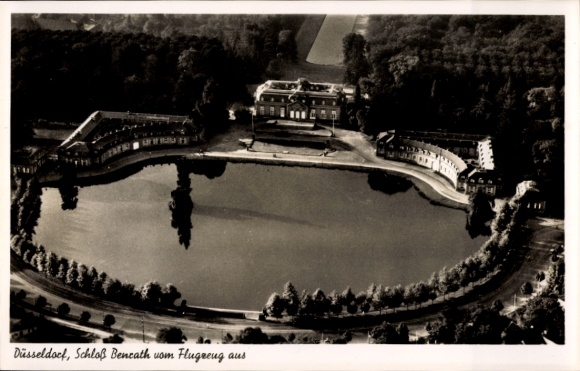 Postcard Benrath Düsseldorf on the Rhine, aerial photograph, castle