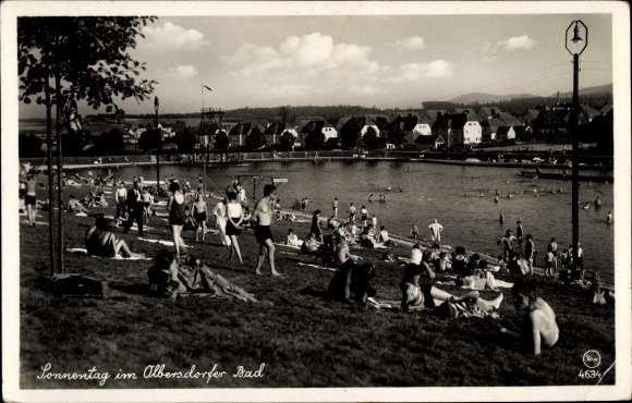 Postcard Olbersdorf in Saxony, Sonnentag in the Waldstrandbad