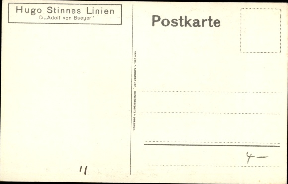 Postcard Steamer Adolf Baeyer, Hugo Stinnes Linien