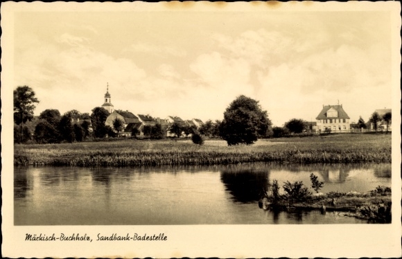 Postcard Märkisch Buchholz in Brandenburg, sandbank bathing area