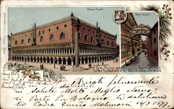 Chromo-Litho Venezia Venice Veneto, palace, river, bridge