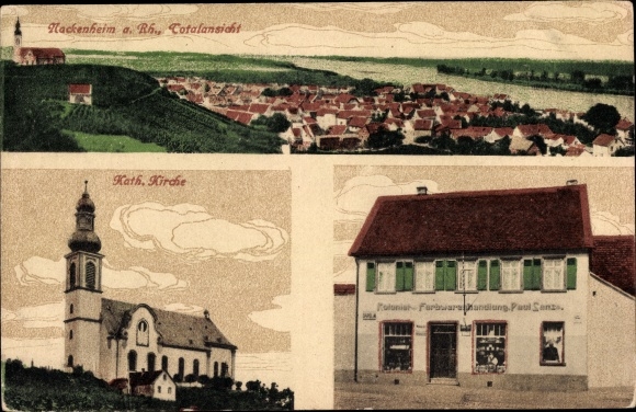 PC Halsheim am Rhein, grocery store, church, total view