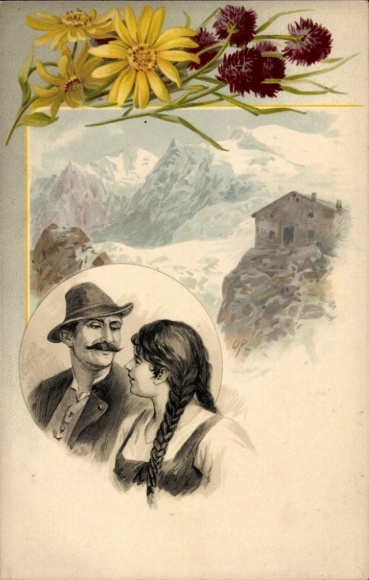 Künstler Ak Heil dir mein Land Tirol, Paar in Tracht, Schutzhaus, Alpen, Meissner & Buch Serie 1333
