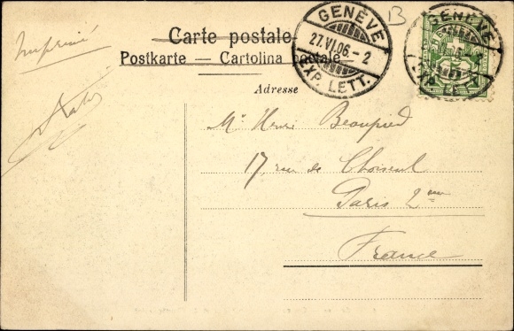 Postcard Genève Genf Schweiz, Rue du Montblanc and Rue du Chantepoulet, tram, Litfaßsäule