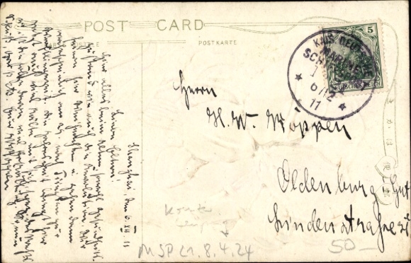 Embossed litho lily blossom, MSP 21.8.4.24 Kreuzer Leipzig