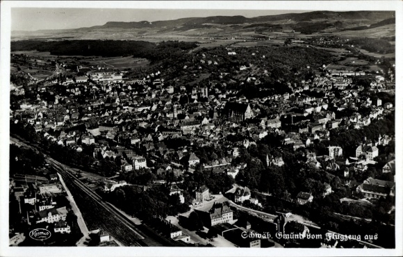 Postcard Schwäbisch Gmünd in Württemberg, aerial photograph