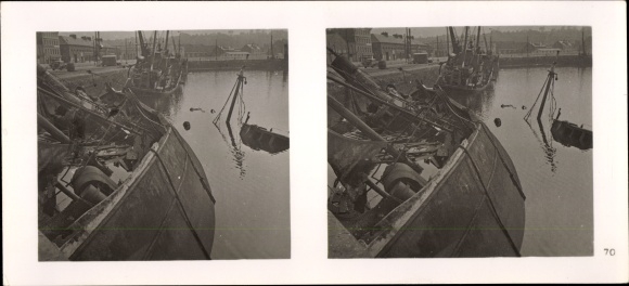 Stereo spatial image photo &quot;The Battle in the West&quot;, No. 70 Sunken ships in the port of Dieppe