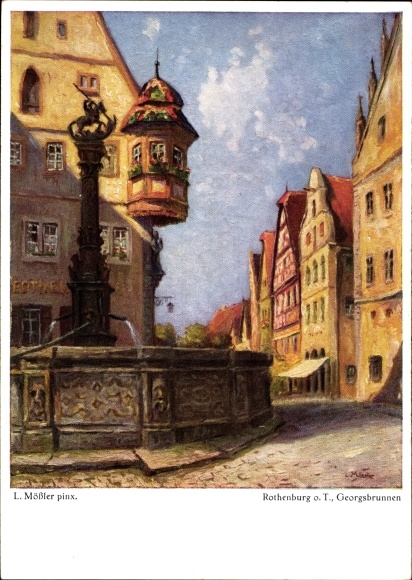 Artist PC Mößler, L., Rothenburg ob der Tauber Middle Franconia, Georgsbrunnen