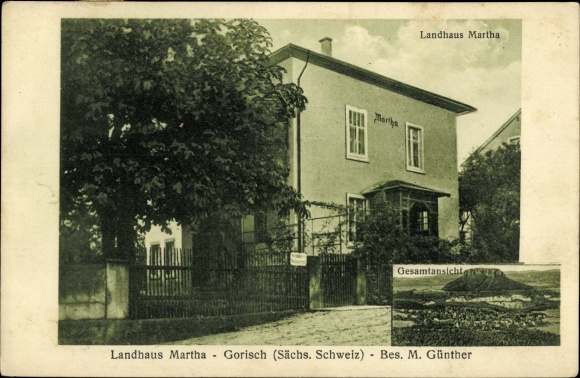 Postcard Gohrisch in Sachsen, Landhaus Martha, owner M. Günther, total view of the village