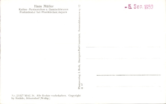 Postcard Postmünster in Lower Bavaria, aerial view of the Müller coffee restaurant, rural surroundings