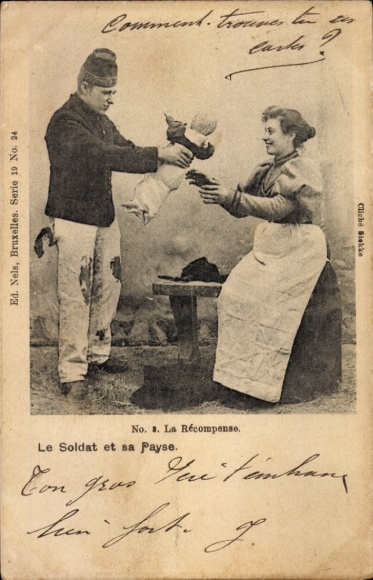 Postcard The soldier and his country, the reward