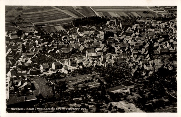 Postcard Niedersaulheim Saulheim in Rheinhessen, aerial photograph