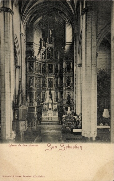 Postcard Donostia San Sebastian Basque Country, Church of San Vicente, interior view, religious statues