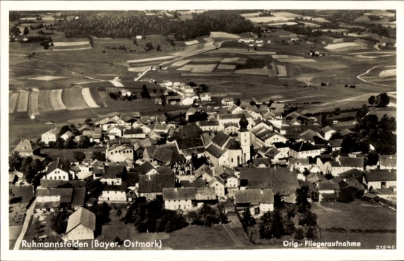 Postcard Ruhmannsfelden in the Bavarian Forest, aerial photograph