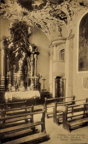 Postcard Bürgeln Cölbe in Hessen, Pension Schloss Kirche, High Altar