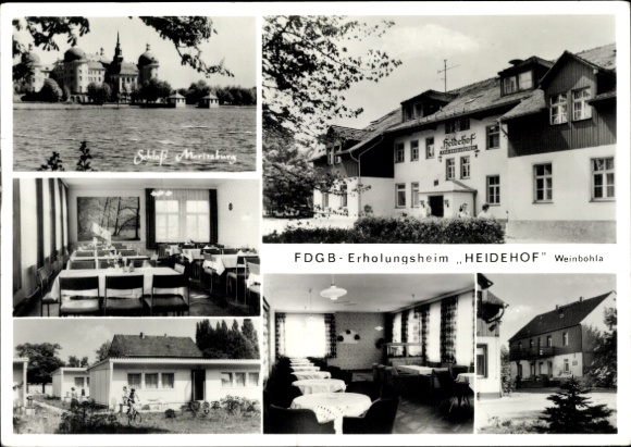 Ak Weinböhla in Sachsen, FDGB Erholungsheim Heidehof, Schloss Moritzburg