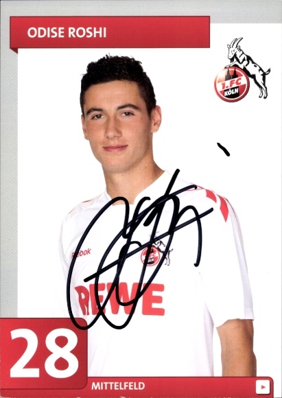 Autogrammkarte Fußballer Odise Roshi, 1. FC Köln, Autogramm