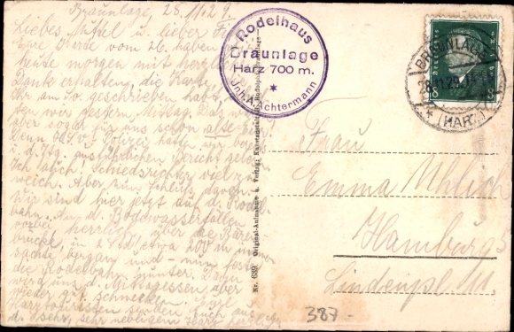 Postcard Braunlage in the Harz Mountains, toboggan run, restaurant, forest, mountain landscape