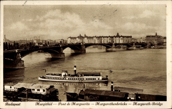KP Margitsziget Wyspa Małgorzaty Budapeszt Węgry, Most Małgorzaty, parowiec na Dunaju