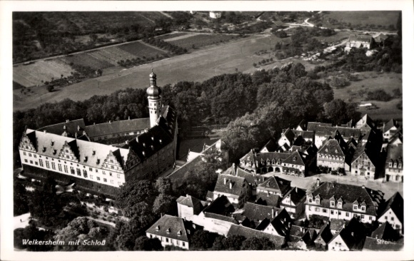 Postcard Weikersheim in Tauberfranken Württemberg, aerial photograph, castle
