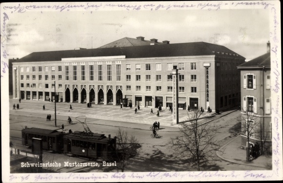 Postcard Bâle Basel Stadt Schweiz, Swiss Sample Fair, Tram