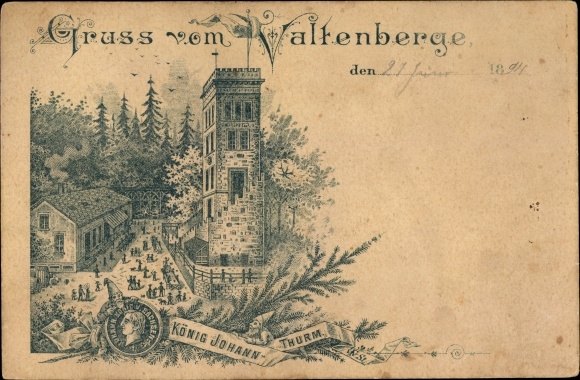 Forerunner Chromo-Litho Neukirch in der Lausitz, Valtenberg, king Johann Turm, 1894