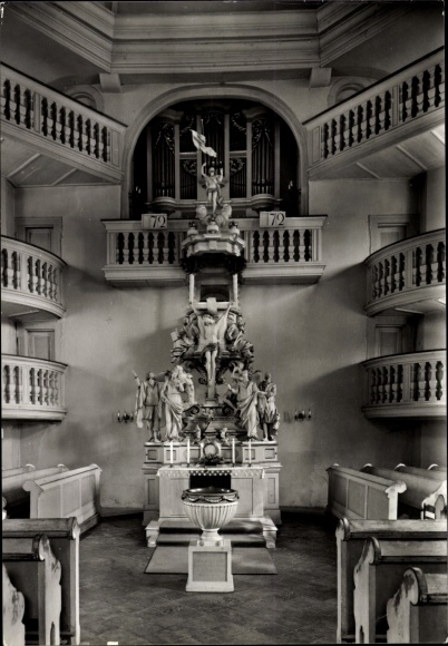 Ak Carlsfeld Eibenstock im Erzgebirge, Trinitatiskirche 1684-1688, unter Denkmalschutz