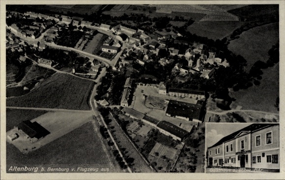 Ak Altenburg Nienburg an der Saale, Fliegeraufnahme, Gasthaus z. schw. Bär